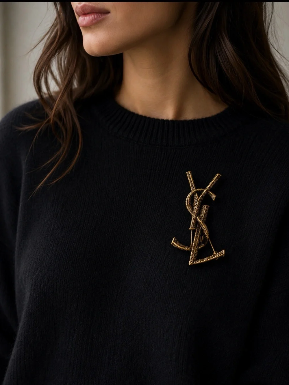 Saint Laurent Cassandre textured snake-pattern logo brooch